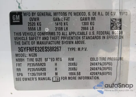 2014 Cadillac Srx Performance Collection из США, поврежденный, VIN 3GYFNFE32ES588267